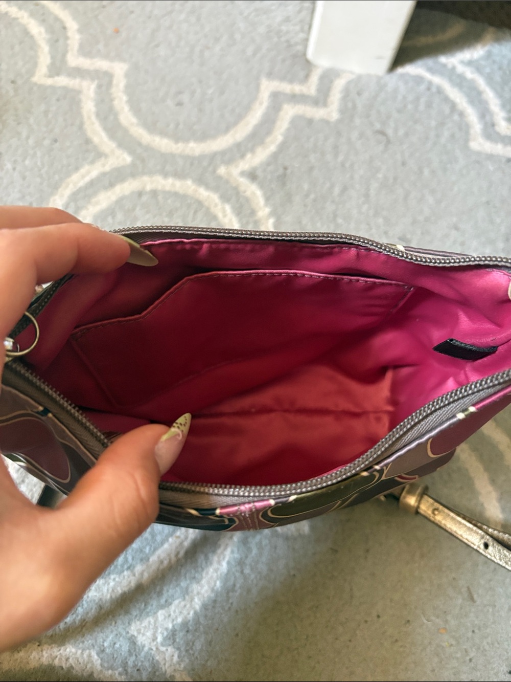 Coach Multicolor Signature Shoulder Bag - Pink, Navy & Olive - Picture 4 of 5